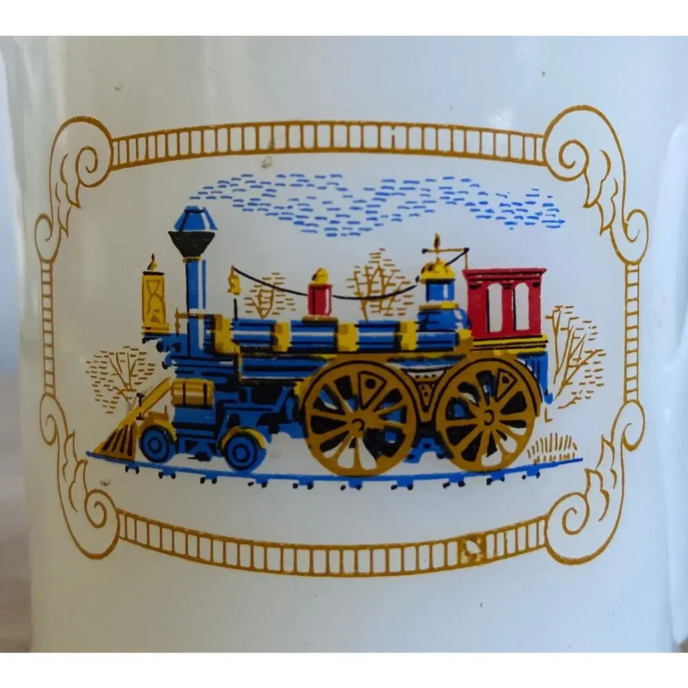 Vintage Avon Train Steam Engine Locomotive Milk Glass Mug Shaving Mug